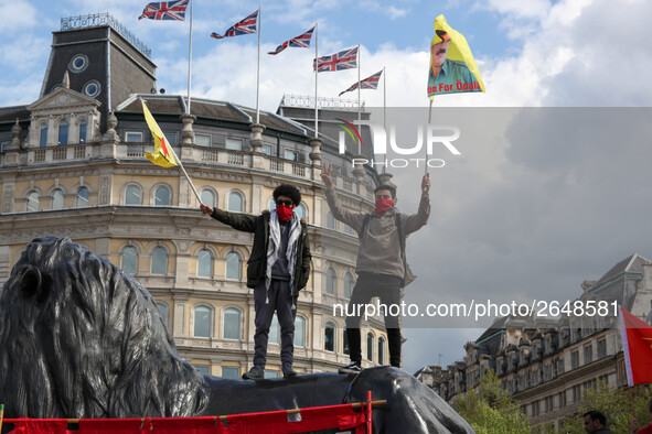 Kurdish Protesters at Mayday . International Workers Day in London kicked off with a march through Central London and ended in Trafalgar Squ...