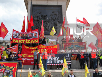 Mayday Marchers take over Trafalgar Square . International Workers Day in London kicked off with a march through Central London and ended in...