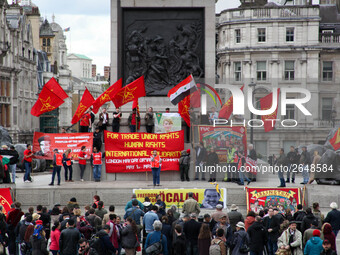 Mayday Marchers take over Trafalgar Square . International Workers Day in London kicked off with a march through Central London and ended in...