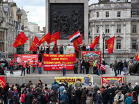 Mayday Marchers take over Trafalgar Square . International Workers Day in London kicked off with a march through Central London and ended in...