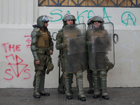 Riot police during  May Day march in Santiago on May 1, 2018. (