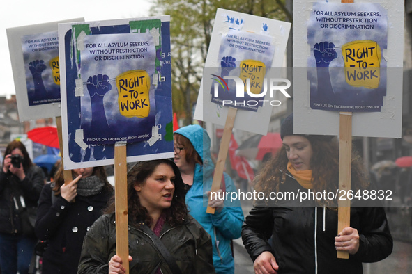 Members of Right-To-Work during an annual May Day march for workers' rights.
On Tuesday, May 1, 2018, in Dublin, Ireland. 