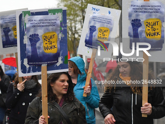 Members of Right-To-Work during an annual May Day march for workers' rights.
On Tuesday, May 1, 2018, in Dublin, Ireland. (