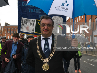 The Lord Mayor of Dublin, Sinn Fein councillor Micheal Mac Donncha, leeds hundreds of people including SIPTU unions, Right2Work campaigners,...