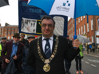 The Lord Mayor of Dublin, Sinn Fein councillor Micheal Mac Donncha, leeds hundreds of people including SIPTU unions, Right2Work campaigners,...