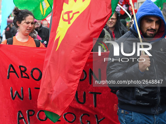 Activists carry 'Abortion Without Apology' banner during an annual May Day march for workers' rights.
On Tuesday, May 1, 2018, in Dublin, Ir...