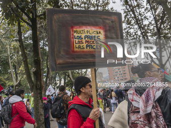 A Protestant marching on the day of work in the streets of Bogotá, Colombia, on May 1, 2018. (