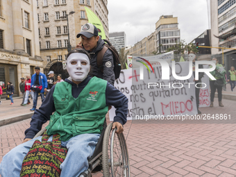 Protestants marching in the day of work in Bogotá, Colombia, on May 1, 2018. (