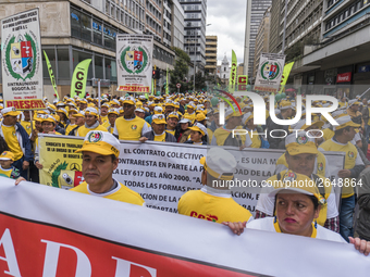 Protestants marching in the day of work in Bogotá, Colombia, on May 1, 2018. (