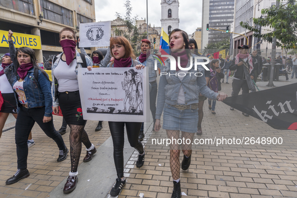 Protestants marching in the day of work in Bogotá, Colombia, on May 1, 2018. 