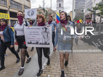 Protestants marching in the day of work in Bogotá, Colombia, on May 1, 2018. (