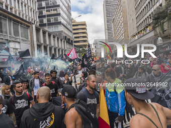 Protestants marching in the day of work in Bogotá, Colombia, on May 1, 2018. (