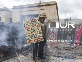 Protestants marching in the day of work in Bogotá, Colombia, on May 1, 2018. (