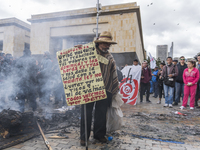 Protestants marching in the day of work in Bogotá, Colombia, on May 1, 2018. (