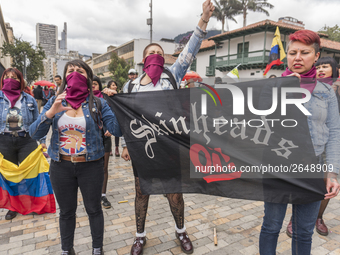 Protestants marching in the day of work in Bogotá, Colombia, on May 1, 2018. (