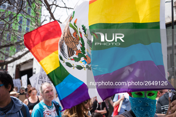 Demonstrators march towards Haymarket Square for May Day, also known as International Workers’ Day, in Chicago on May 1, 2018. 