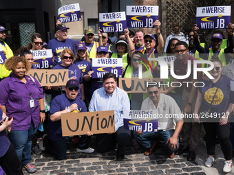 Illinois gubernatorial candidate JB Pritzker poses for a photo with union members on May Day, also known as International Workers’ Day, in C...