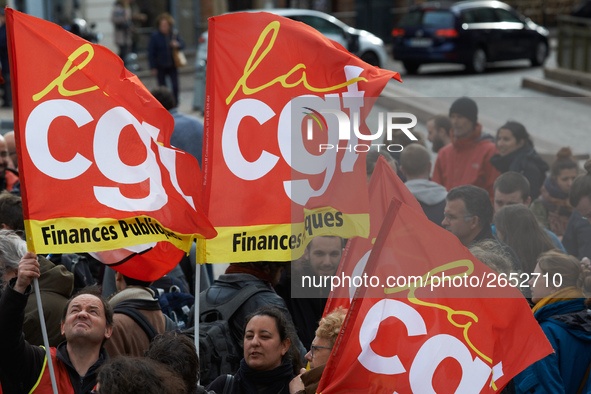 Several sectors on strike called to a protest and a gathering in front of the Préfecture against the planned evacuation of the Toulouse Jean...