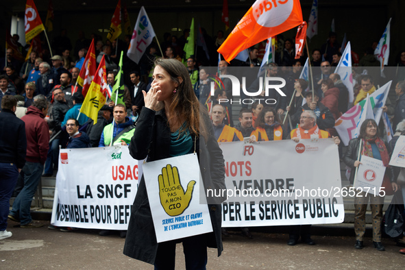 A placard reading 'Don't touch my CIO, public and free services for education' as Macron plans their closures. CIO is the ancronym for Cente...