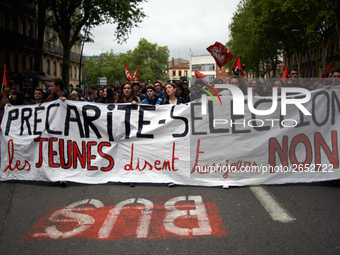 The main banner reads 'Precarity-Selection, it's still NO for the youngs'. Several sectors on strike called to a protest and a gathering in...