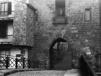 Port d'Espagne and the bridge over the river Nive, in Saint Jeanne Pied de Port, France on November 2004 (