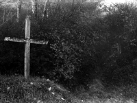 The first wooden cross along the Camino de Santiago de Compostela, in Las Vantas, France, on November 2004  (