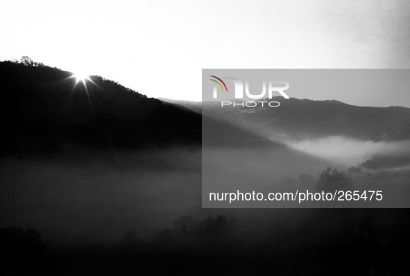 Sunrise in Pyrenees Mountains, near Vancarlos, Spain, on November 2004 