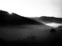 Sunrise in Pyrenees Mountains, near Vancarlos, Spain, on November 2004 (