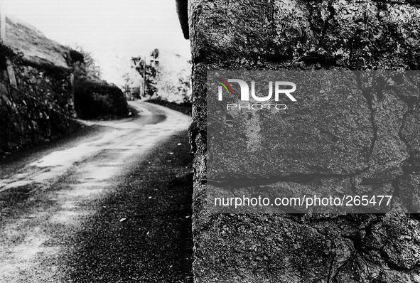 The yellow arrow, in Spanish "flecha amarilla" indicates the way for pilgrims to Santiago de Compostela, in Vancarlos, Spain, on November 20...