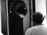  A pilgrim just arrived at the hostel, in Roncesvalles, Spain, on November 2004  (