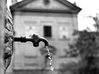 The route to Santiago de Compostela, is dotted with fountains, the pilgrims are not likely ever to remain without water, in Pamplona, ​​Spai...