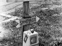 The pilgrims often leave near the warning signs of the stones bear witness to their passage, in Lorca, Spain, December 2004  (