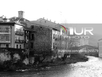 View of the town from the bridge over the Rio Ega, in Estella, Spain, on December 2004  (