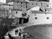 A group of pilgrims makes entry into the town, in Torres del Rio, Spain, on December 2004  (