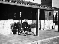 Two ladies welcome pilgrims at the entrance of the village, this place is renowned since the Middle Ages for the friendliness and hospitalit...