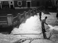 Dry the streets in the early hours of the morning, in Burgos, Spain, December 2004  (