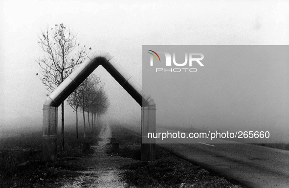  Fog and cold in the morning on the way to Santiago de Compostela, near Sahagun, Spain, on December 2004 