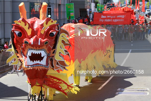 Supporters of Sri Lankan Marxist political party, People's Liberation Front are seen during a parade march held to mark May Day/Labor Day in...