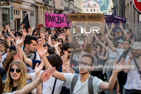 Demonstration of the students against the selection at the university and the law ORE in Lyon, France, the 09 May 2018.  More than 300 stude...