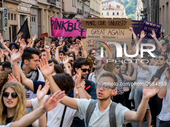 Demonstration of the students against the selection at the university and the law ORE in Lyon, France, the 09 May 2018.  More than 300 stude...