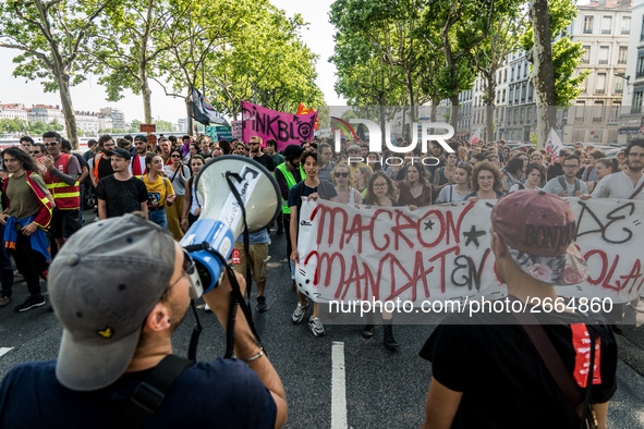 Demonstration of the students against the selection at the university and the law ORE in Lyon, France, the 09 May 2018.  More than 300 stude...