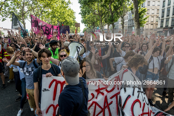 Demonstration of the students against the selection at the university and the law ORE in Lyon, France, the 09 May 2018.  More than 300 stude...