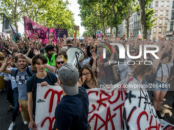 Demonstration of the students against the selection at the university and the law ORE in Lyon, France, the 09 May 2018.  More than 300 stude...