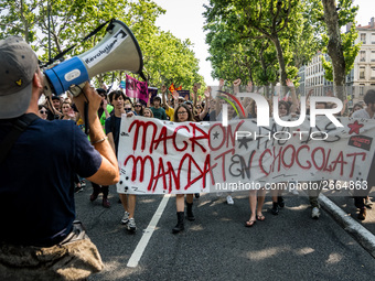 Demonstration of the students against the selection at the university and the law ORE in Lyon, France, the 09 May 2018.  More than 300 stude...