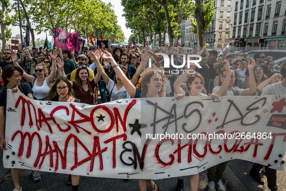 Demonstration of the students against the selection at the university and the law ORE in Lyon, France, the 09 May 2018.  More than 300 stude...