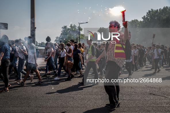 Demonstration of the students against the selection at the university and the law ORE in Lyon, France, the 09 May 2018.  More than 300 stude...