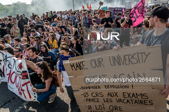 Demonstration of the students against the selection at the university and the law ORE in Lyon, France, the 09 May 2018.  More than 300 stude...