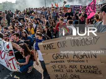 Demonstration of the students against the selection at the university and the law ORE in Lyon, France, the 09 May 2018.  More than 300 stude...