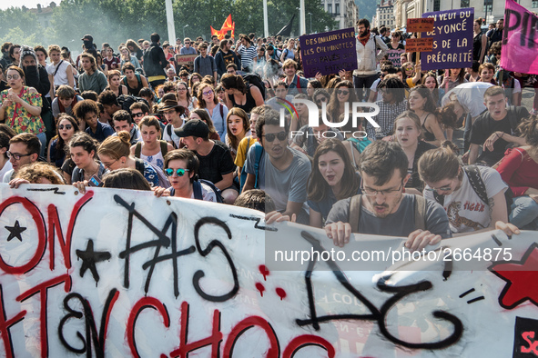 Demonstration of the students against the selection at the university and the law ORE in Lyon, France, the 09 May 2018.  More than 300 stude...