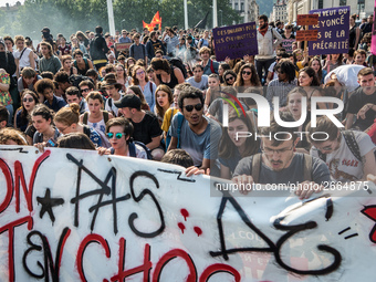 Demonstration of the students against the selection at the university and the law ORE in Lyon, France, the 09 May 2018.  More than 300 stude...